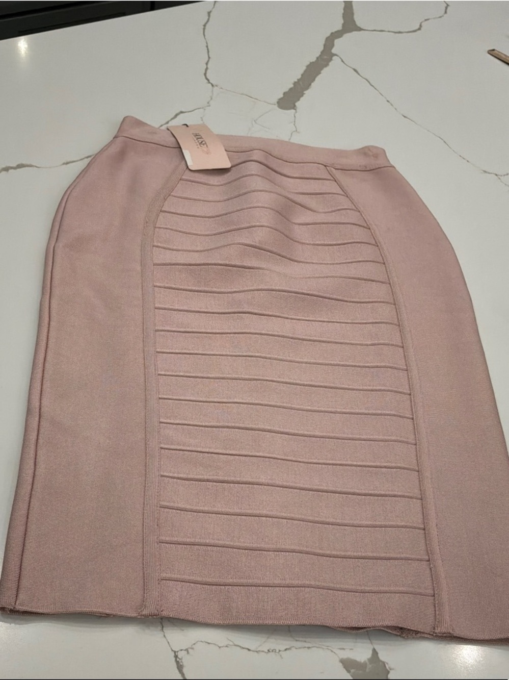 NWT House of CB London Large Knee Bandage Dusty Pink Ribbed Panel Pencil Skirt